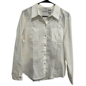 Chicos Womens White Button-Up Shirt Long Sleeve Collared Blouse Top Sz Large